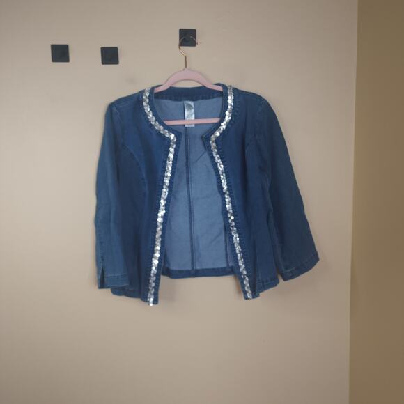 Avon Medium Wash Open Front Denim Jacket with Sequin Size S - Picture 1 of 10